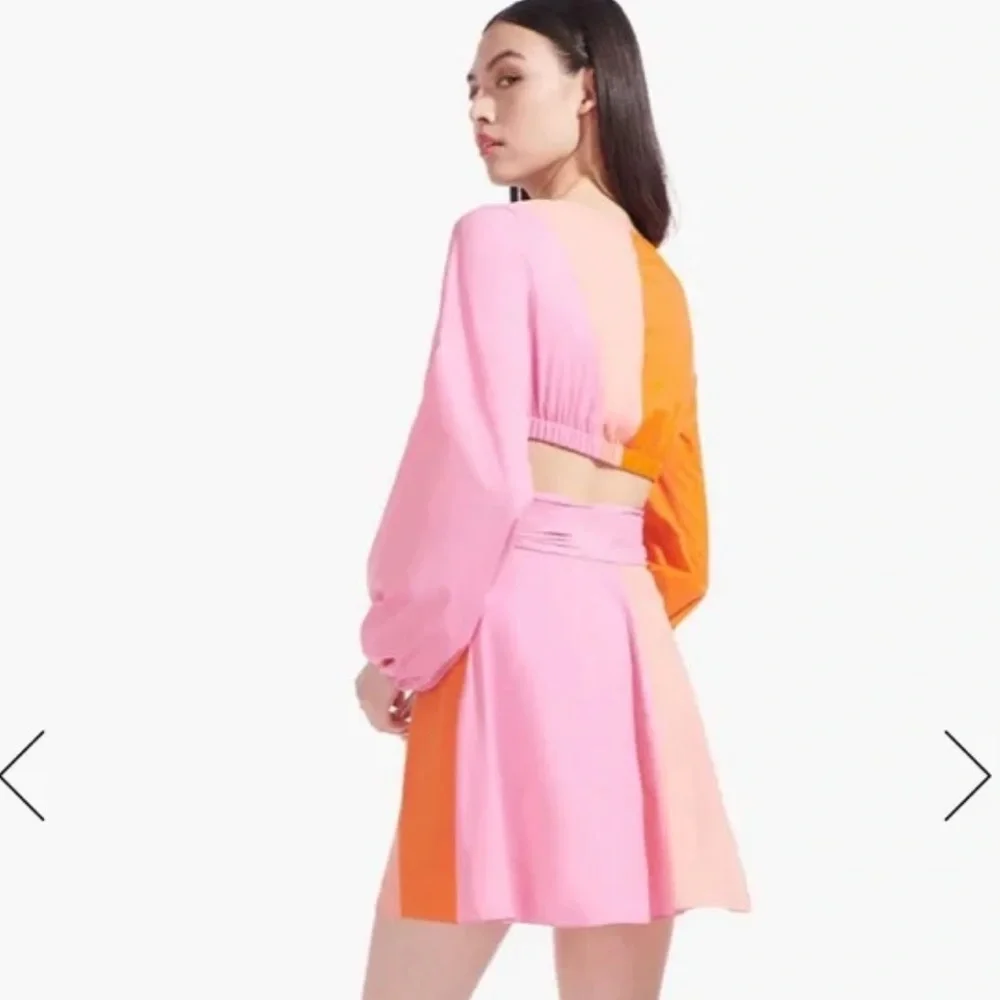 STAUD Gulf A-Line Cutout Dress Orange & Pink - Picture 13 of 14